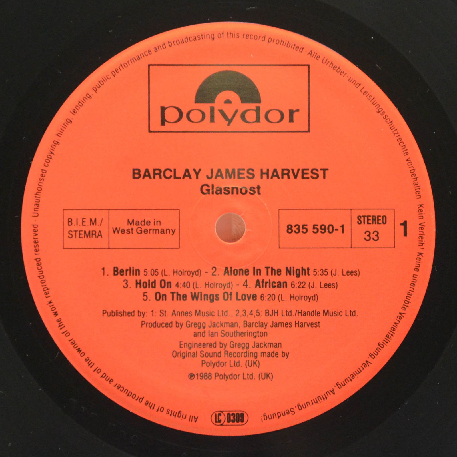 Виниловая пластинка Barclay James Harvest — Glasnost, 1988