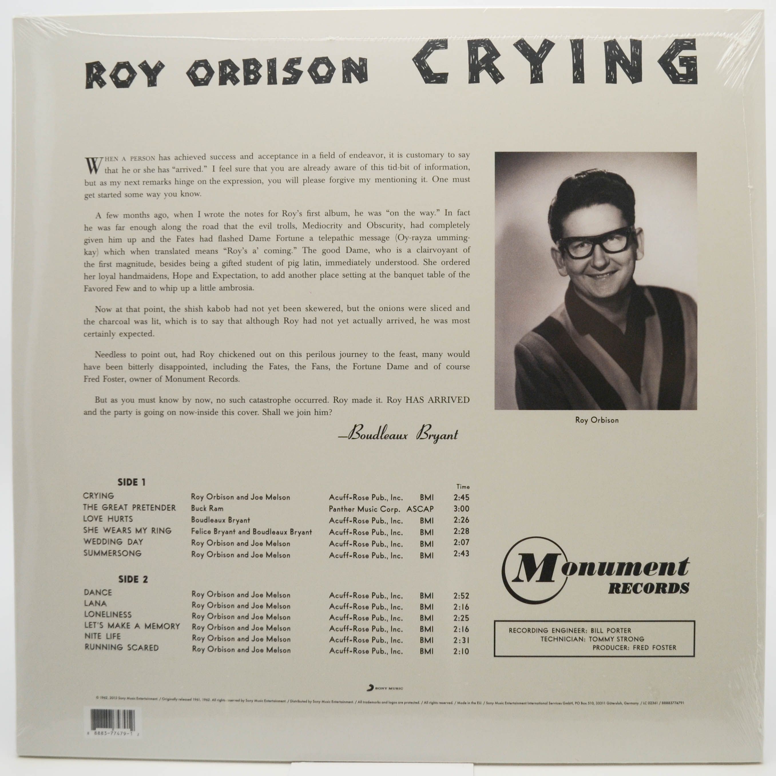 Виниловая пластинка Roy Orbison — Crying, 1962