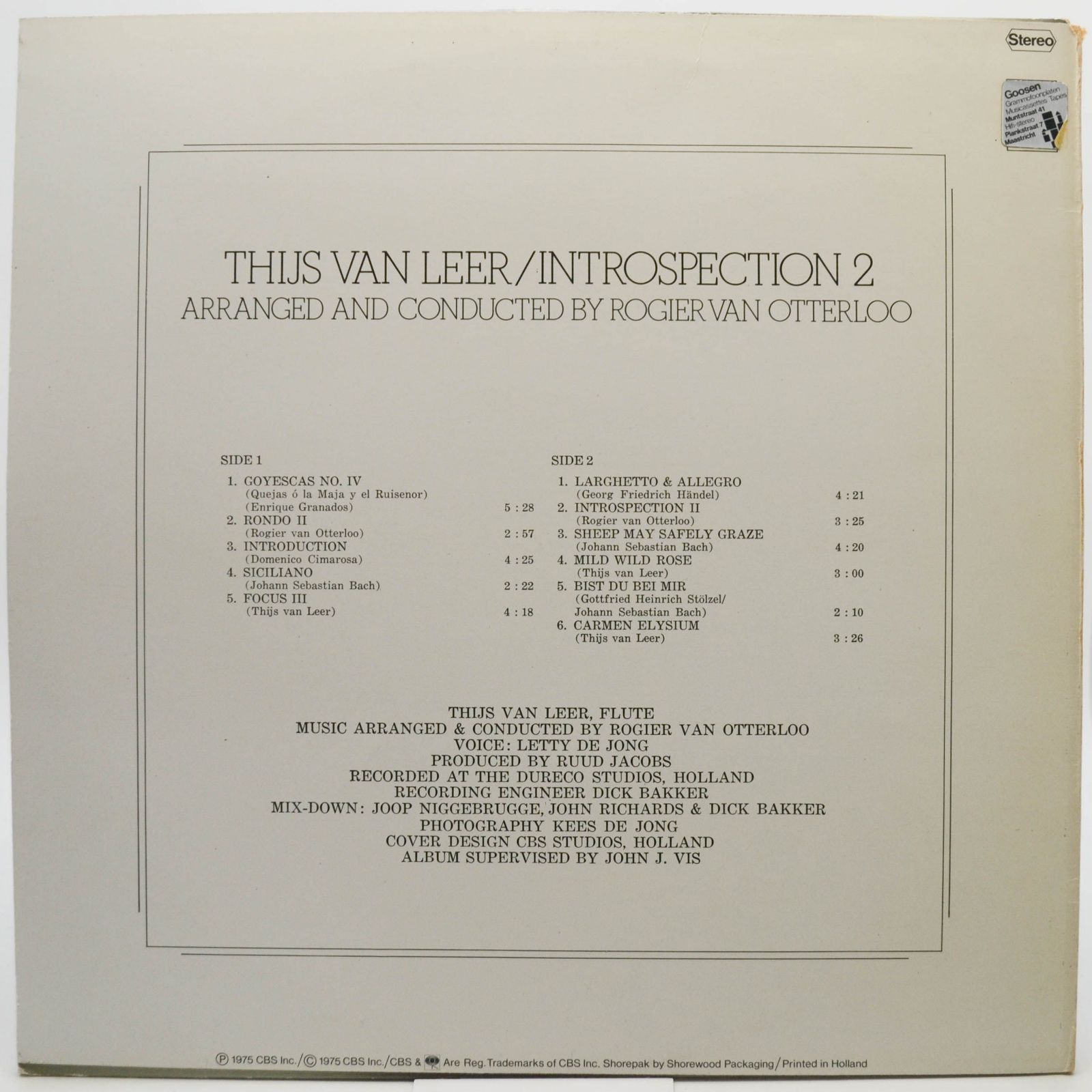 Виниловая пластинка Thijs van Leer — Introspection 2, 1975