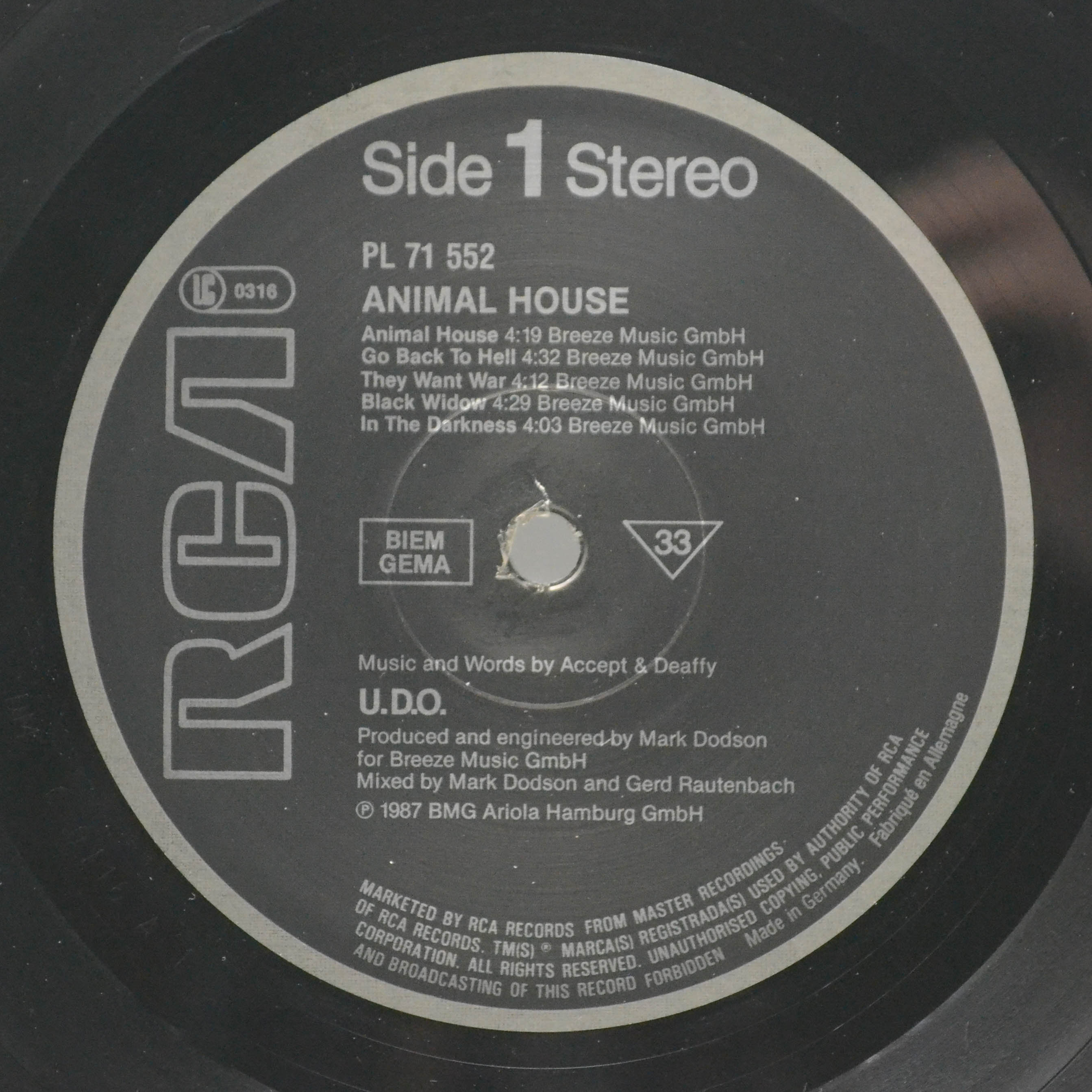 U.D.O. — Animal House, 1987