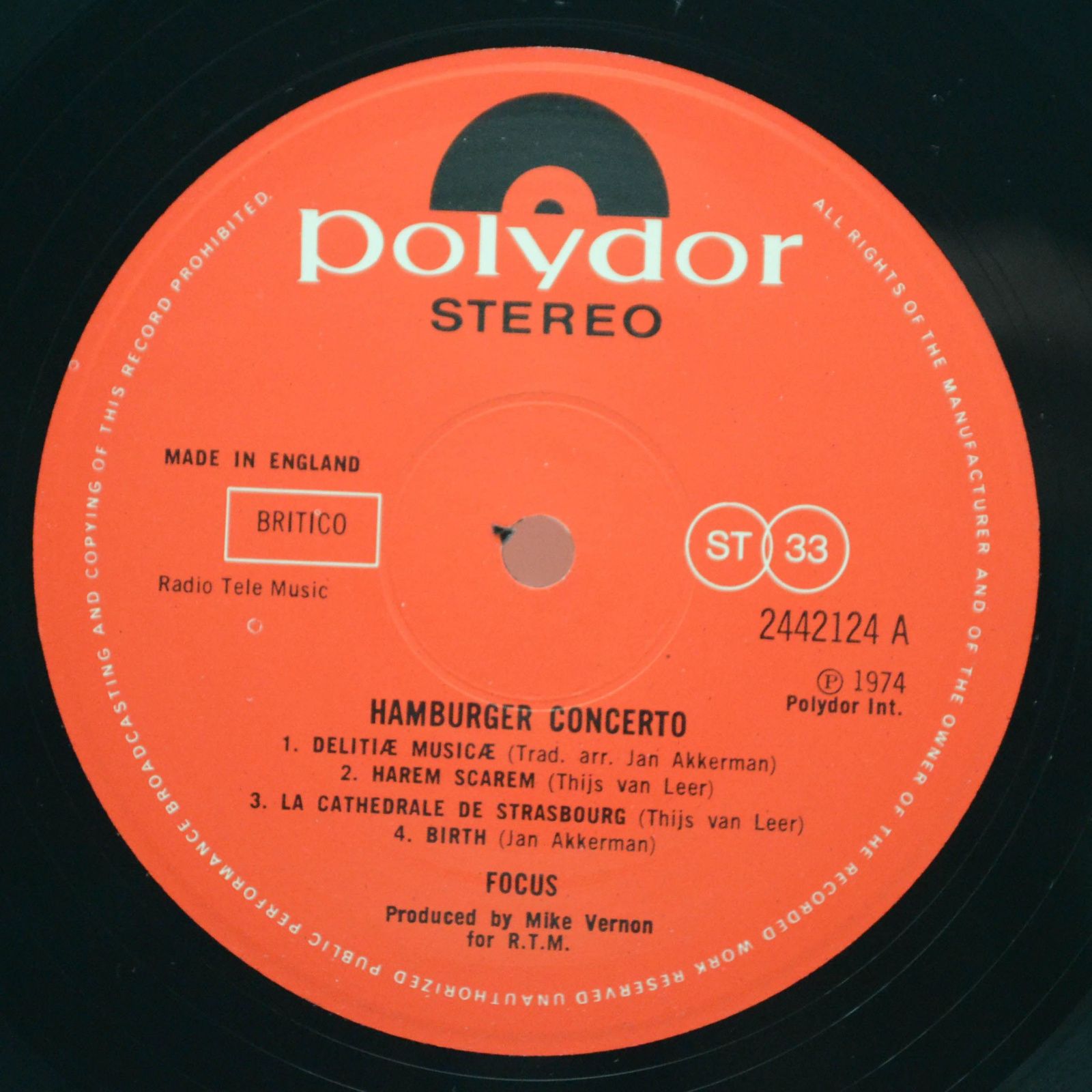 Виниловая пластинка Focus — Hamburger Concerto (UK), 1974