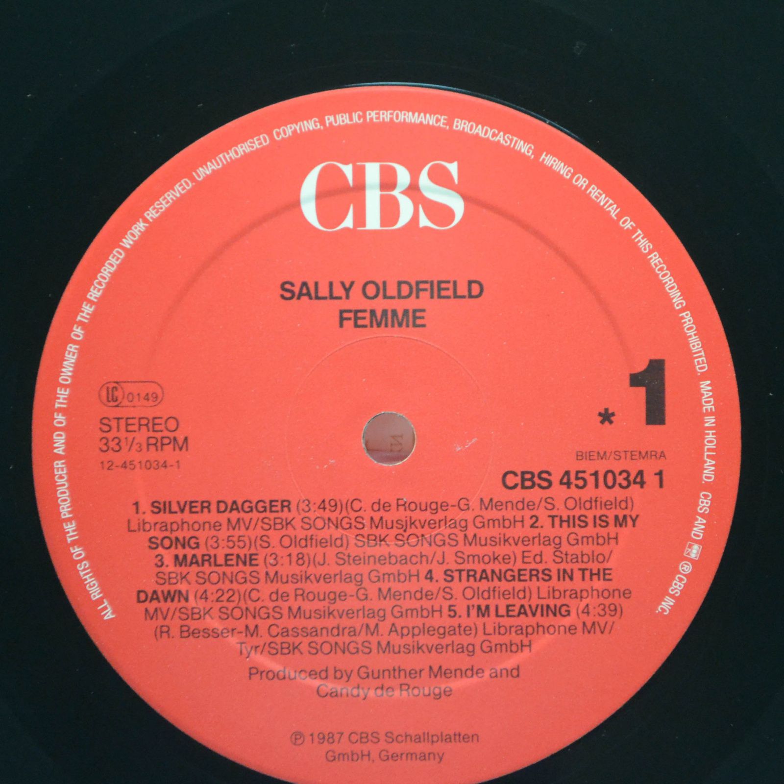 Виниловая пластинка Sally Oldfield — Femme, 1987