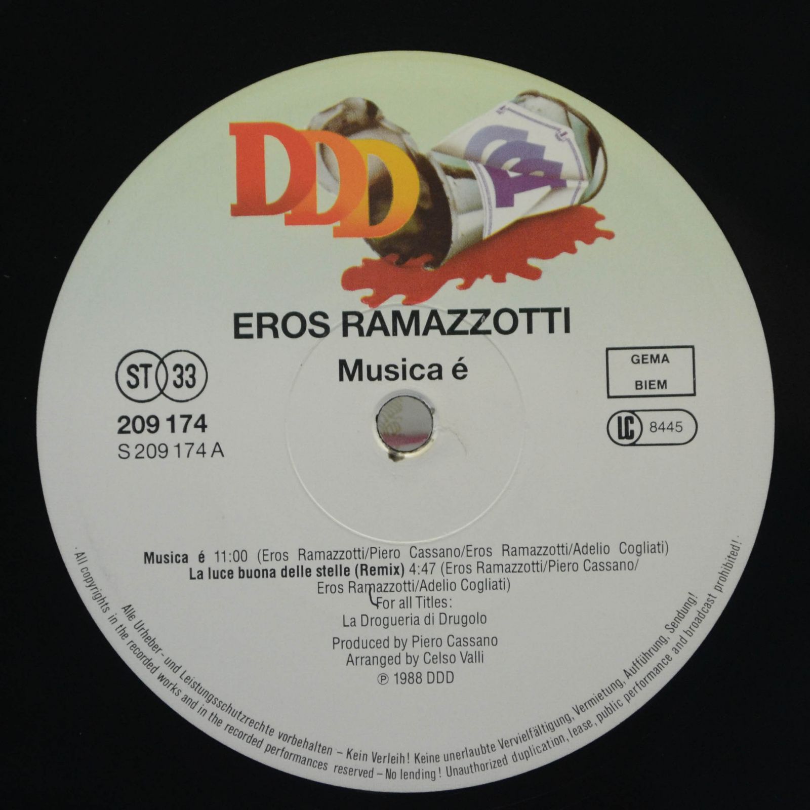Виниловая пластинка Eros Ramazzotti — Musica È, 1988