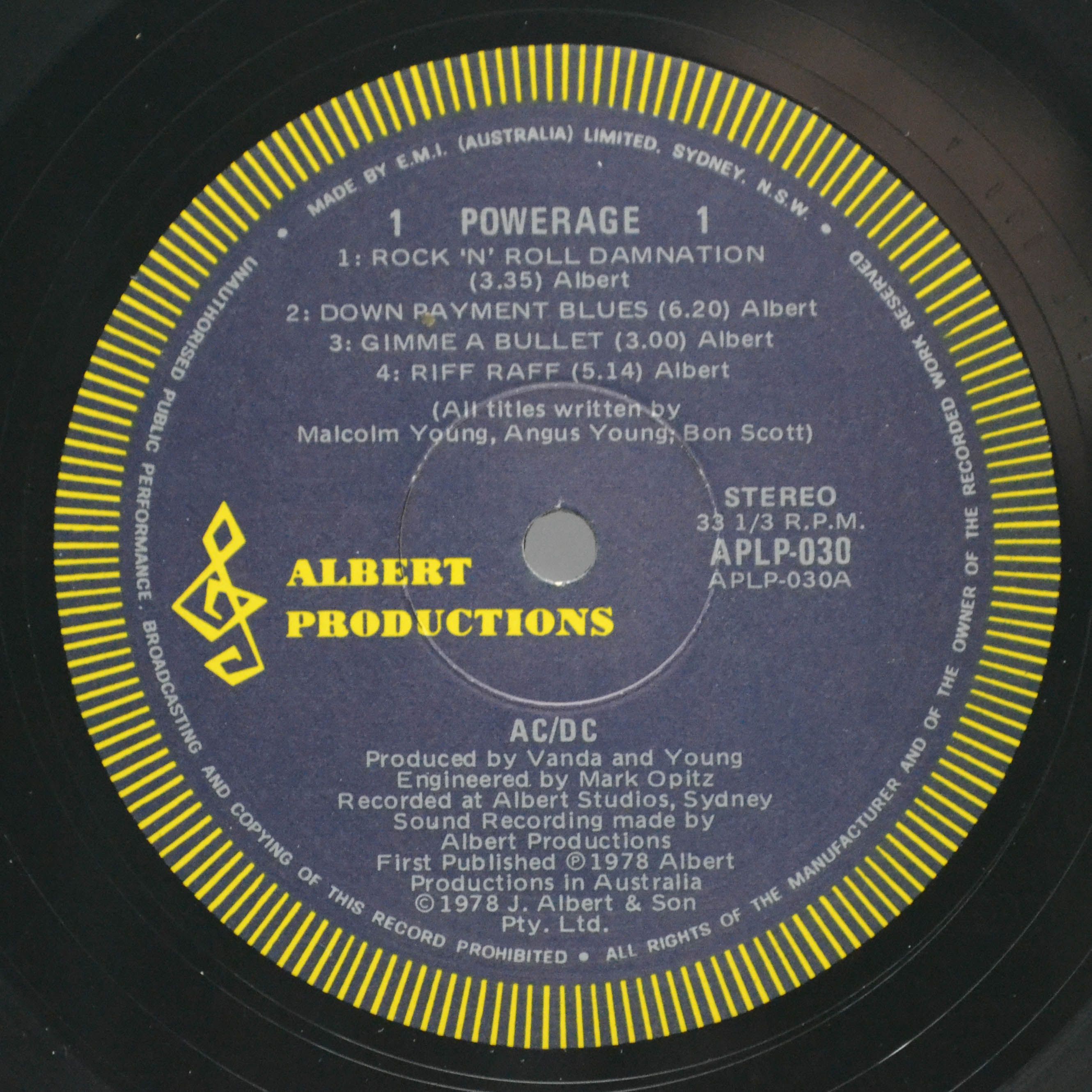 Виниловая пластинка AC/DC — Powerage (1-st, Australia), 1978