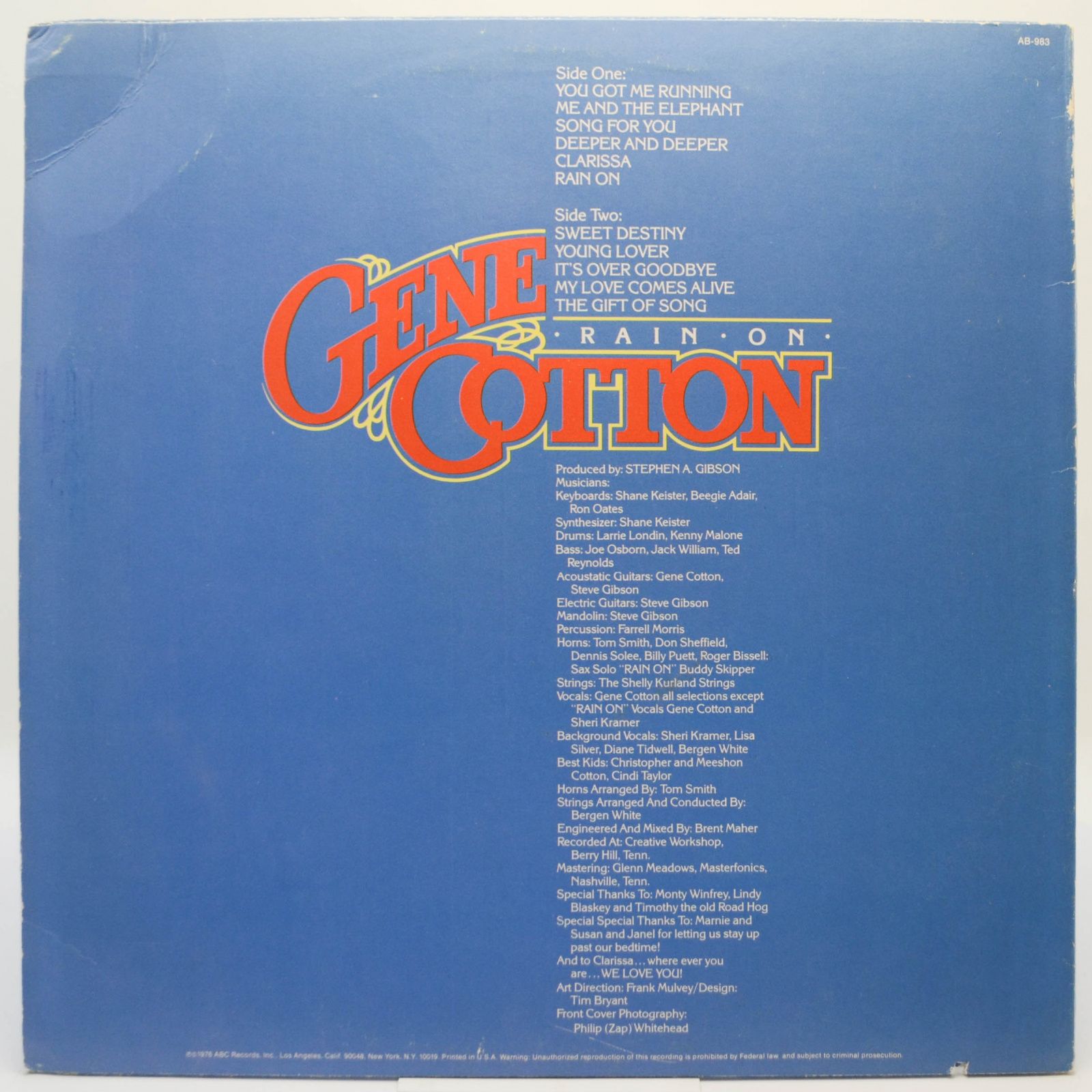 Виниловая пластинка Gene Cotton — Rain On (USA), 1976