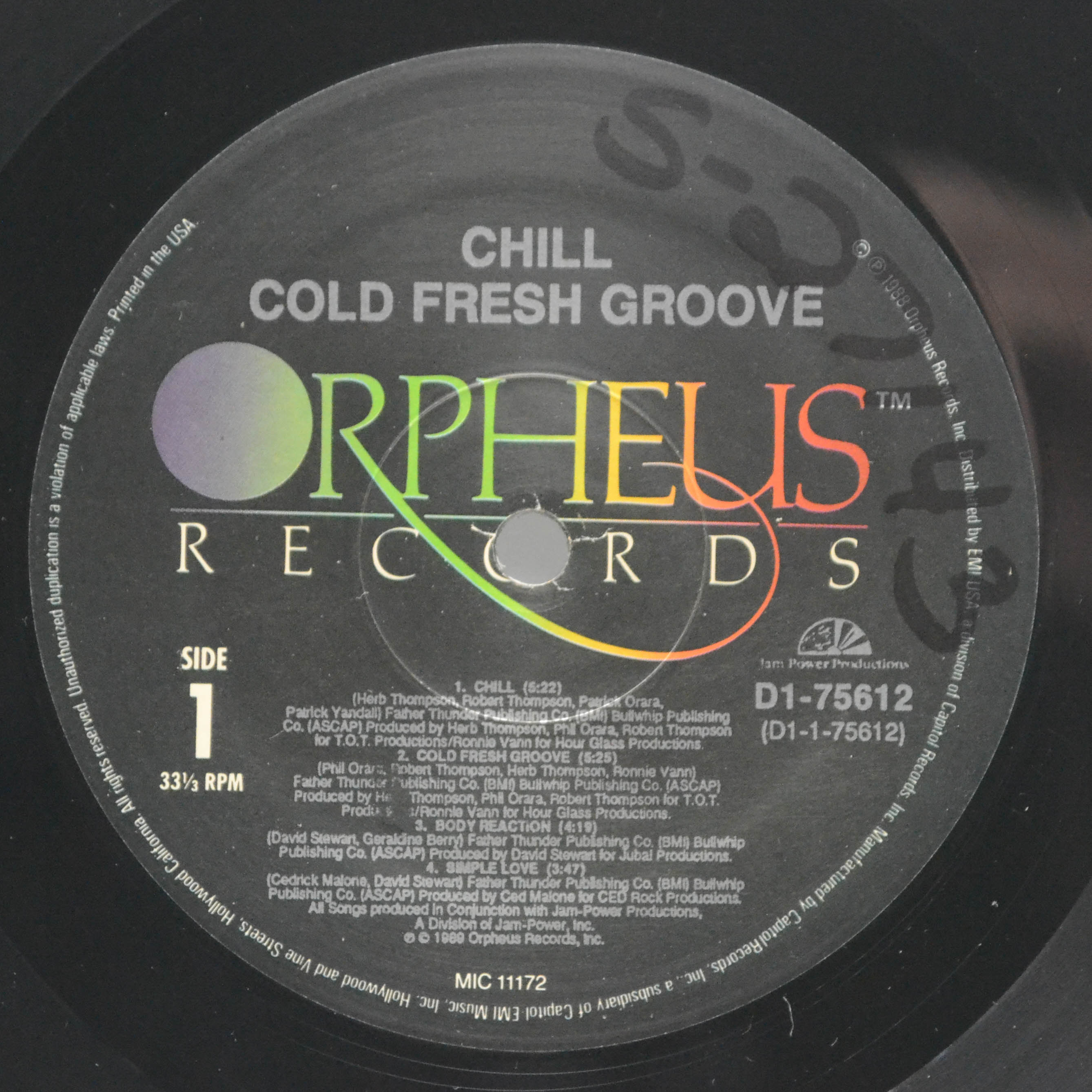 Виниловая пластинка Chill — Cold Fresh Groove (USA), 1989