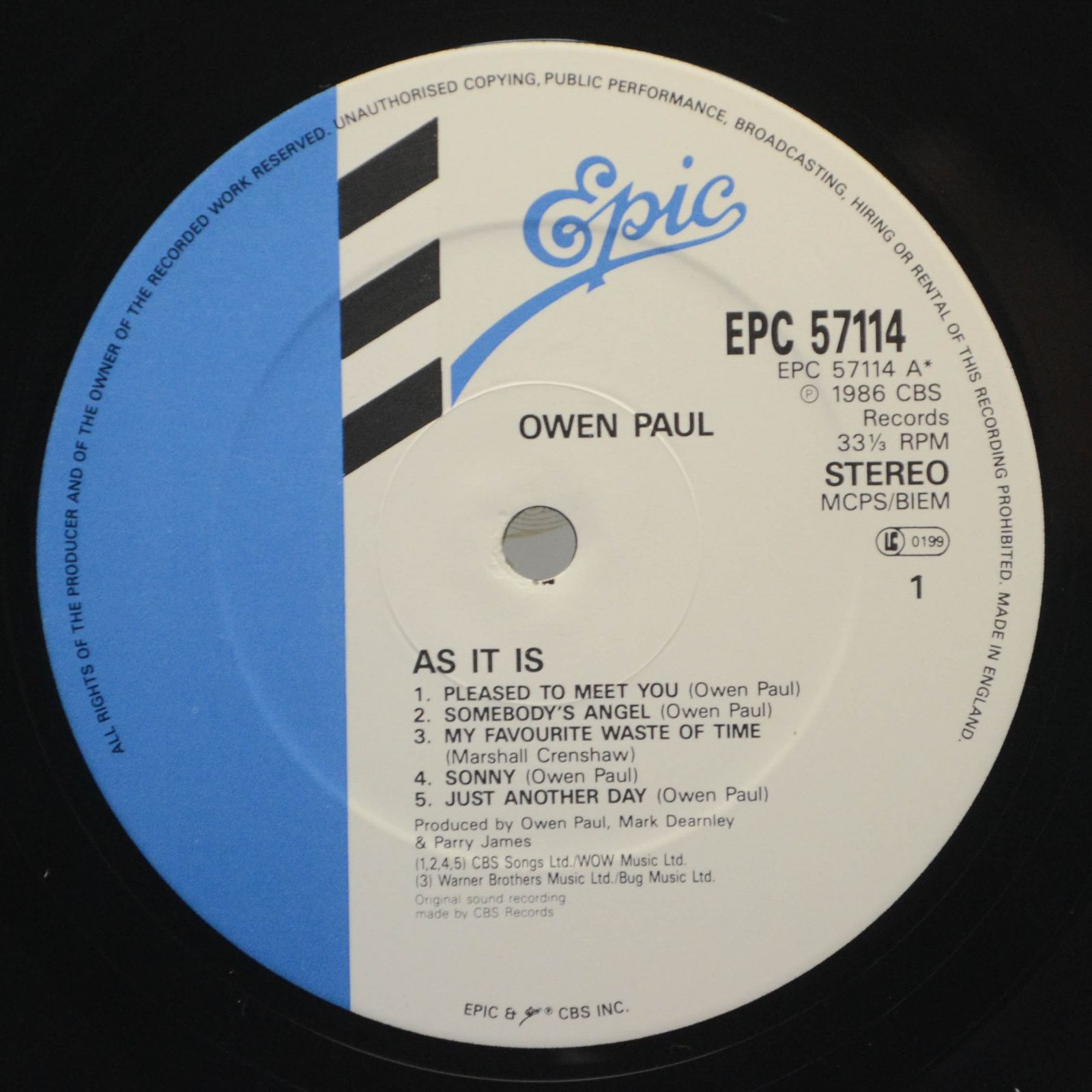 Виниловая пластинка Owen Paul — As It Is ..., 1986