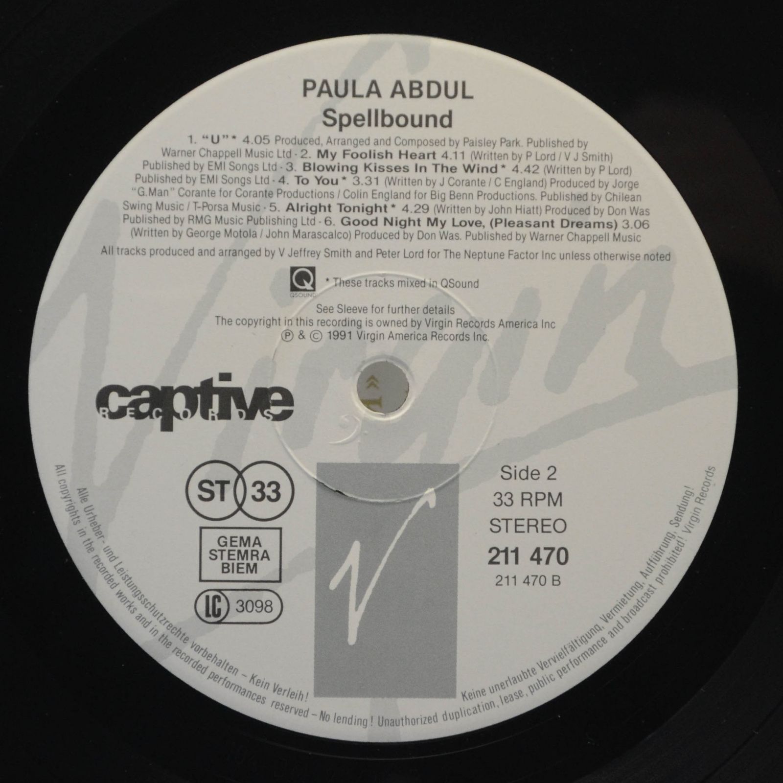 Виниловая пластинка Paula Abdul — Spellbound, 1991