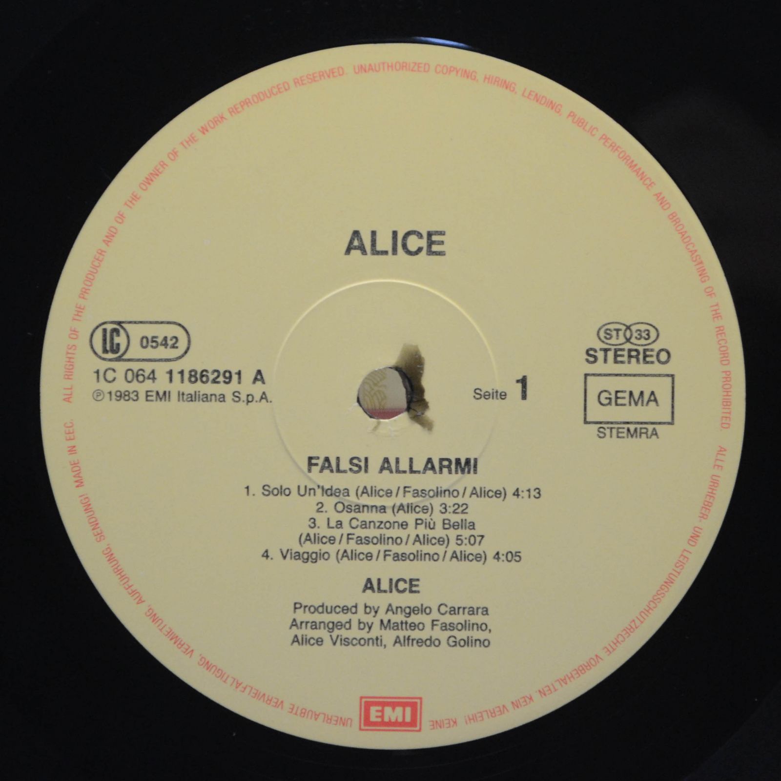 Виниловая пластинка Alice — Falsi Allarmi, 1983