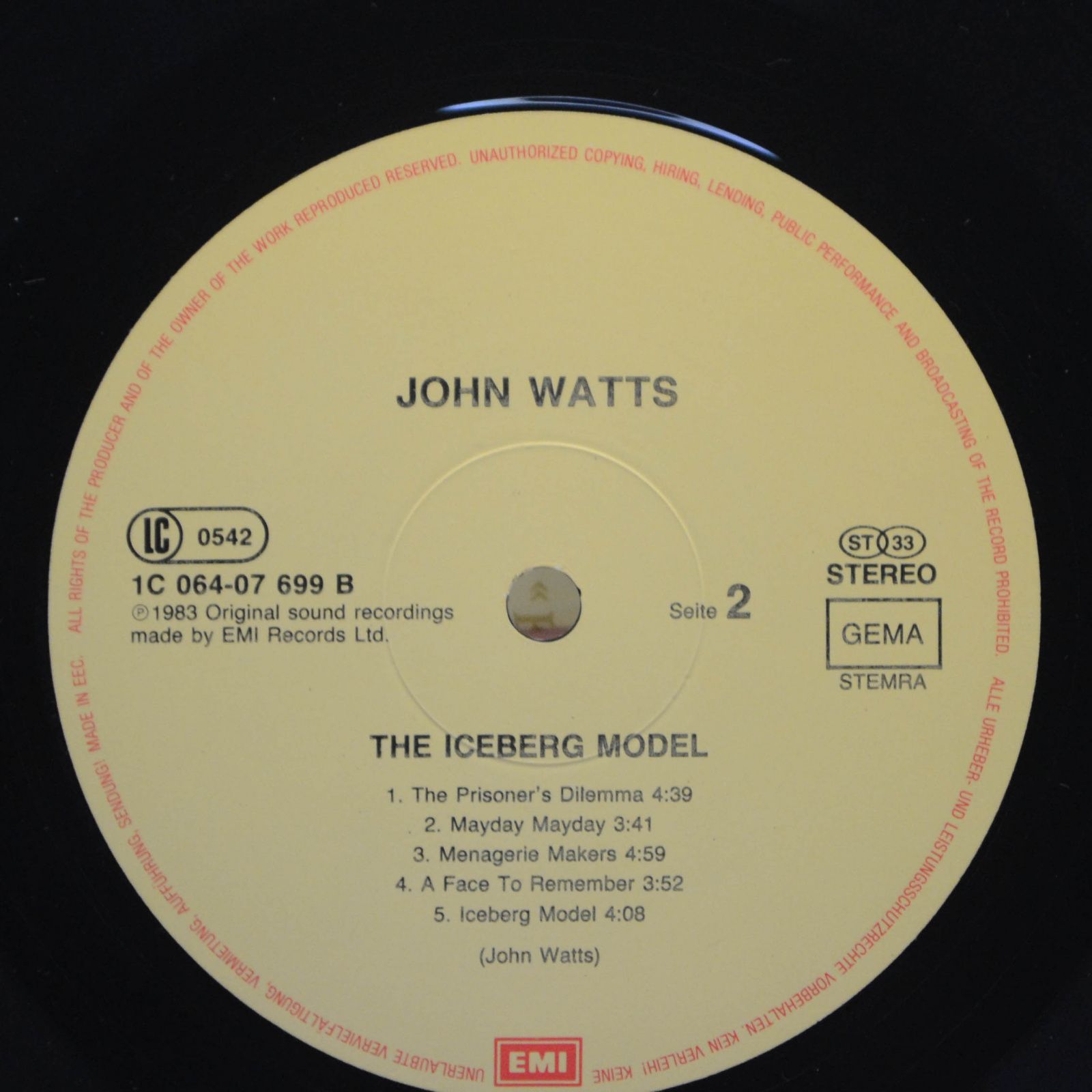 Виниловая пластинка John Watts — The Iceberg Model, 1983