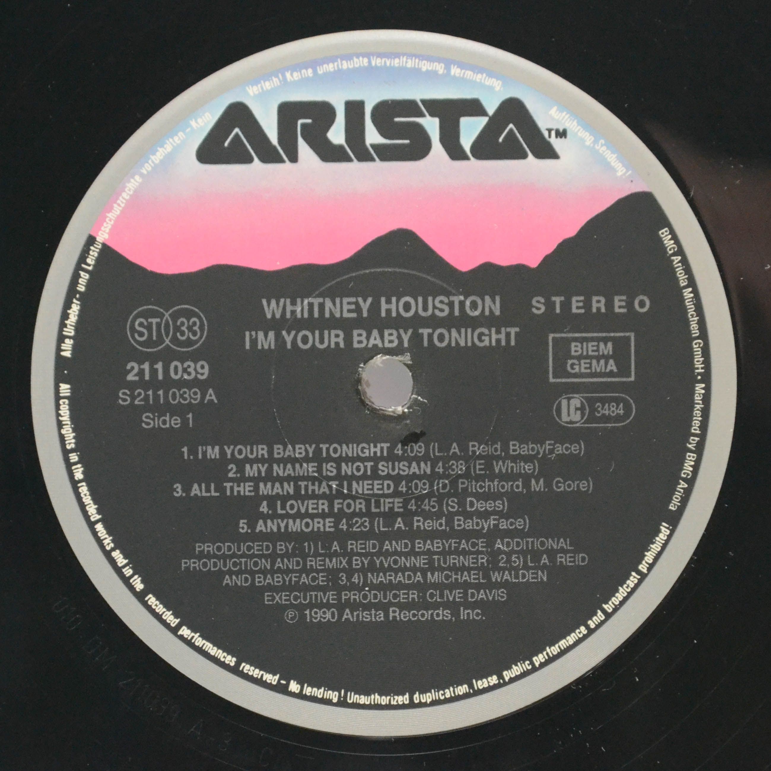 Виниловая пластинка Whitney Houston — I'm Your Baby Tonight, 1990