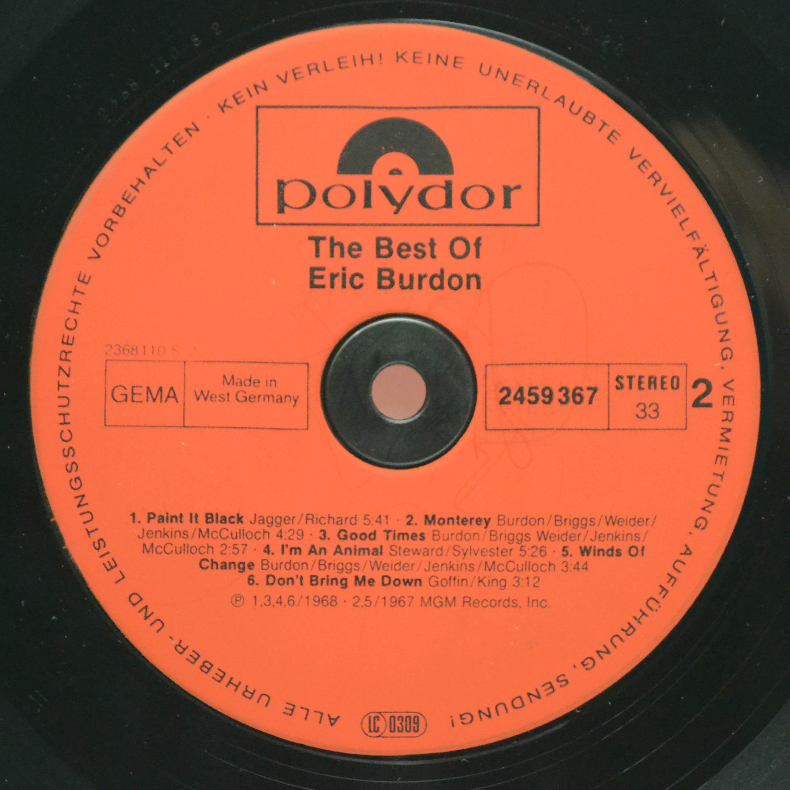 Виниловая пластинка Eric Burdon — The Best Of Eric Burdon, 1968